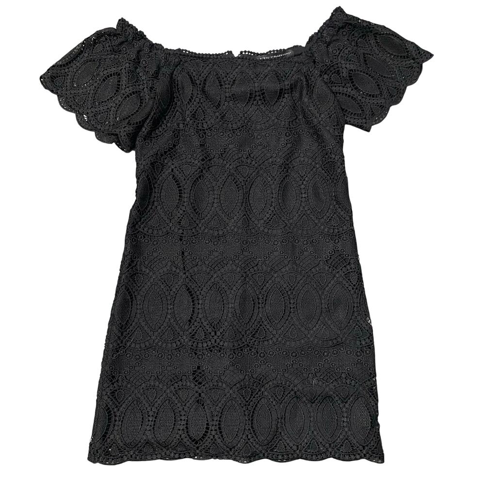 White House Black Market Women's Lace Mini Dress Off Shoulder Size 0 Black - Picture 5 of 15